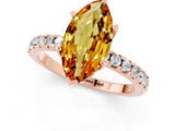 Rose gold Marquise Cut Citrine Solitaire Ring with Round  Pavé Band and Four-Prong Setting_45