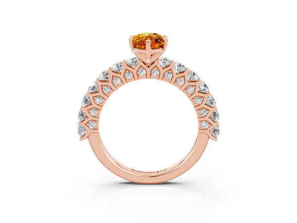 Rose gold Marquise Cut Citrine Solitaire Ring with Shared Prong Pavé Band and Four-Prong Setting