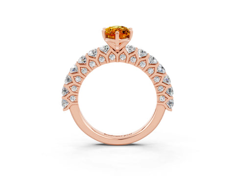 Rose gold Marquise Cut Citrine Solitaire Ring with Shared Prong Pavé Band and Four-Prong Setting_3