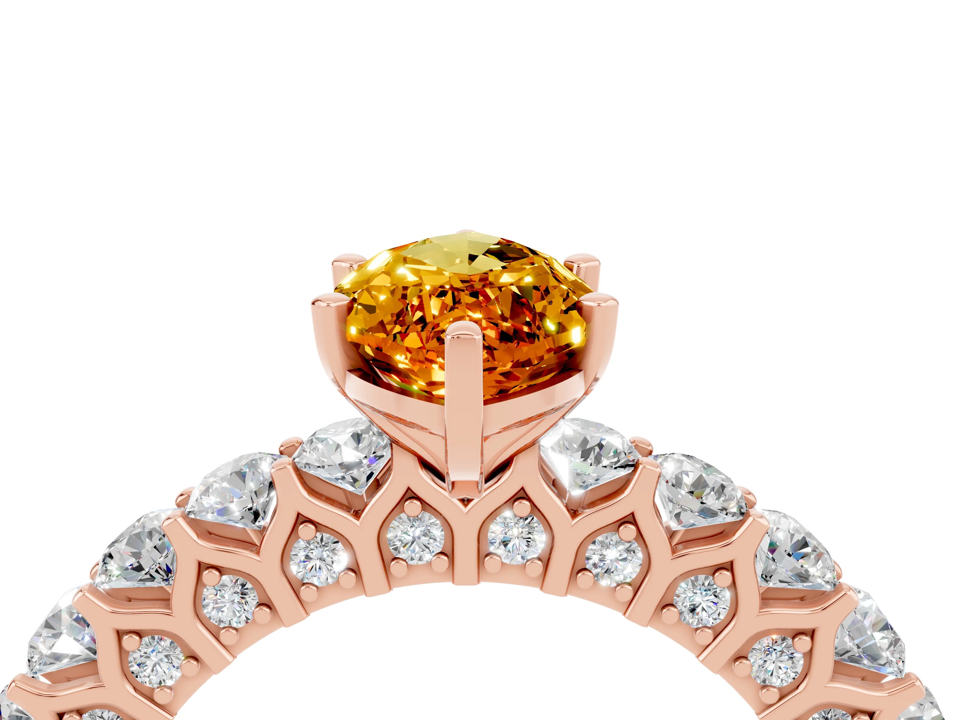Rose gold Marquise Cut Citrine Solitaire Ring with Shared Prong Pavé Band and Four-Prong Setting_4