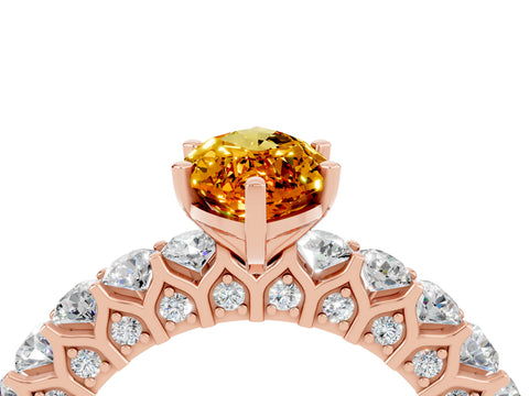 Rose gold Marquise Cut Citrine Solitaire Ring with Shared Prong Pavé Band and Four-Prong Setting_4