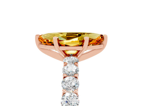 Rose gold Marquise Cut Citrine Solitaire Ring with Shared Prong Pavé Band and Four-Prong Setting_5