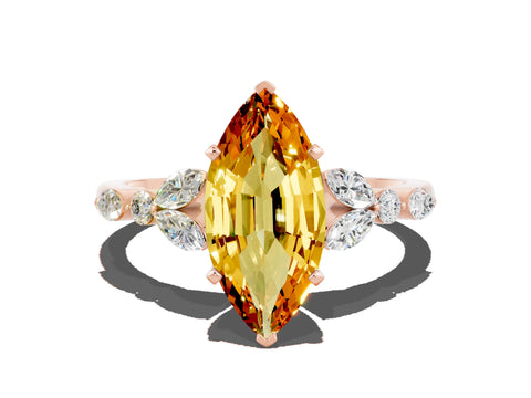 Rose gold Marquise Cut Citrine Solitaire Ring with Side Stones and Four-Prong Setting_12