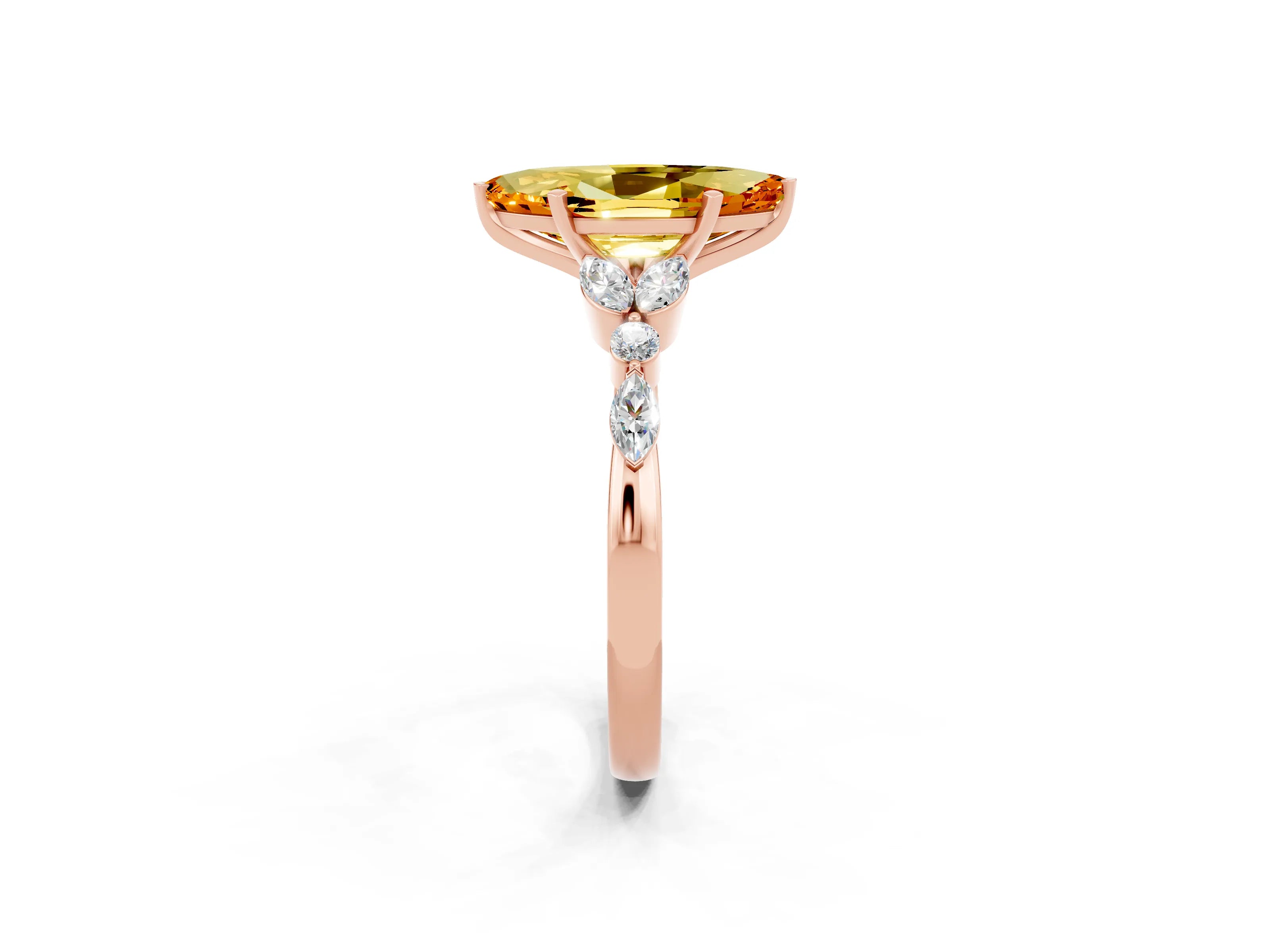Rose gold Marquise Cut Citrine Solitaire Ring with Side Stones and Four-Prong Setting_14