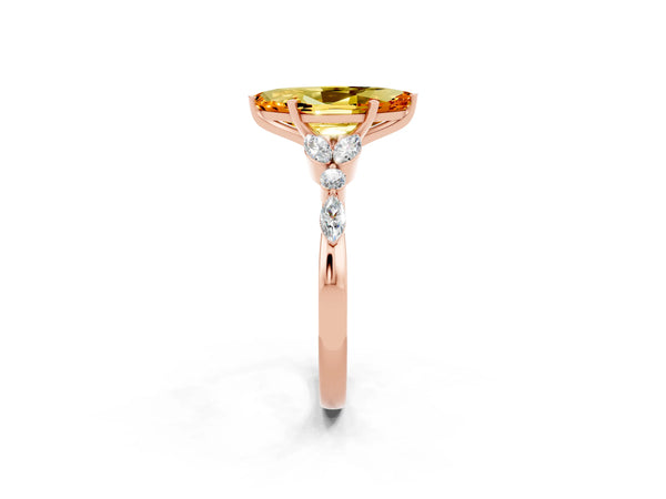Rose gold Marquise Cut Citrine Solitaire Ring with Side Stones and Four-Prong Setting