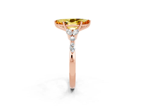 Rose gold Marquise Cut Citrine Solitaire Ring with Side Stones and Four-Prong Setting_14