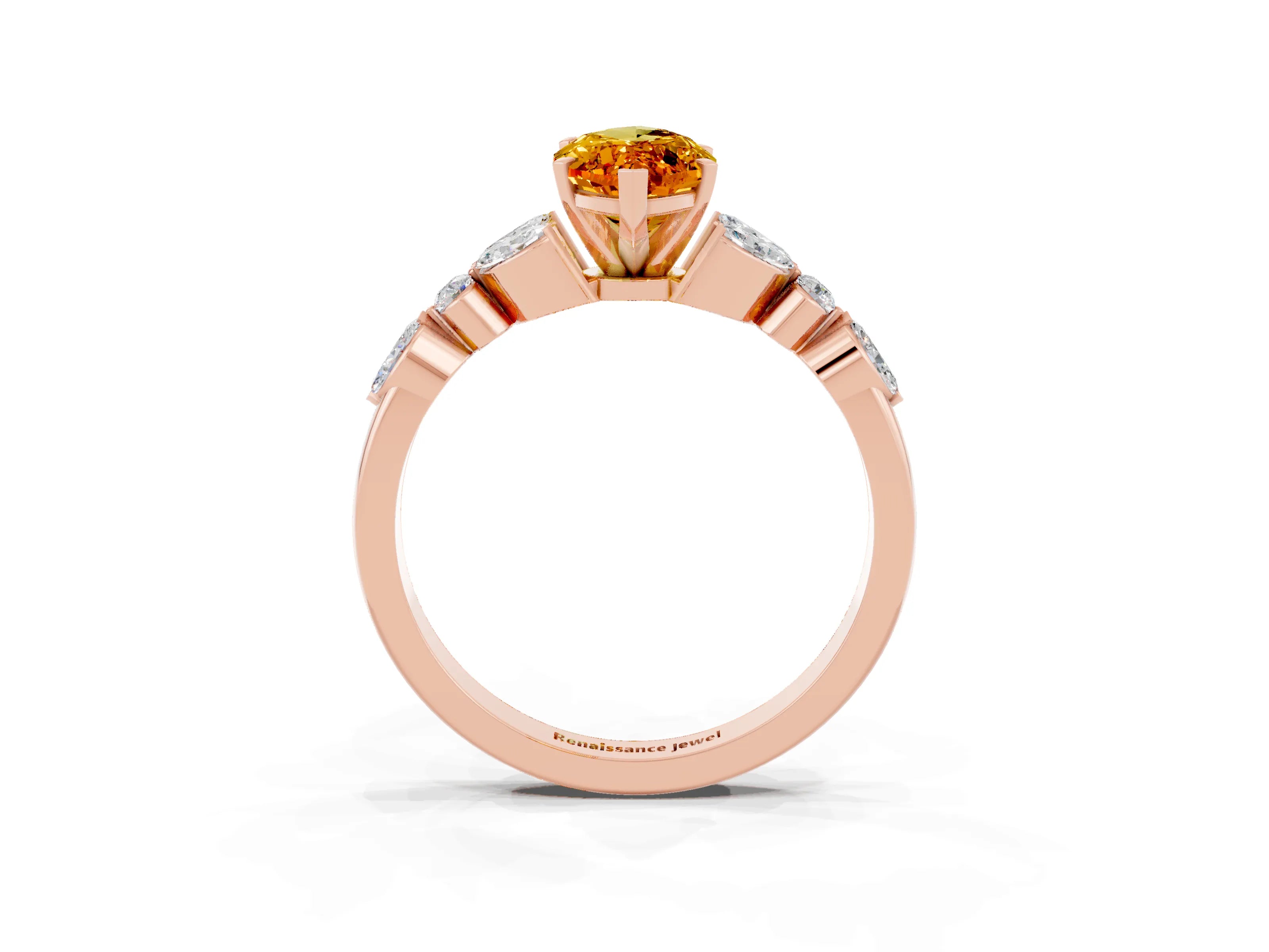 Rose gold Marquise Cut Citrine Solitaire Ring with Side Stones and Four-Prong Setting_15