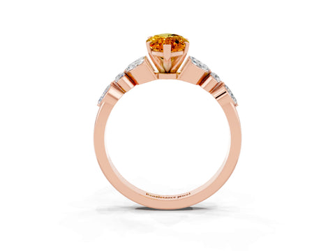 Rose gold Marquise Cut Citrine Solitaire Ring with Side Stones and Four-Prong Setting_15
