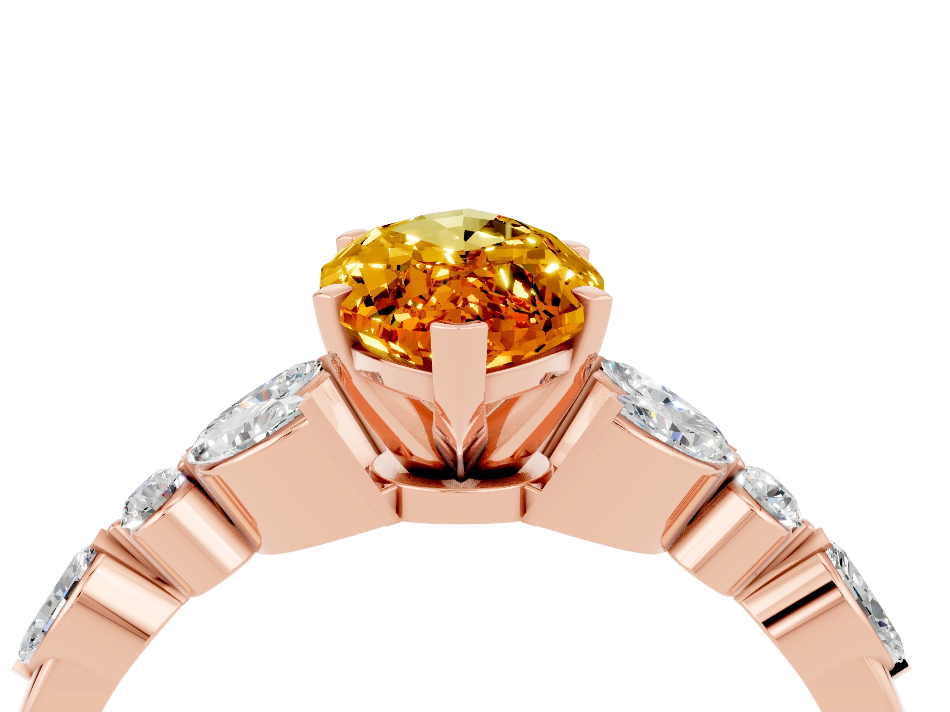Rose gold Marquise Cut Citrine Solitaire Ring with Side Stones and Four-Prong Setting_16