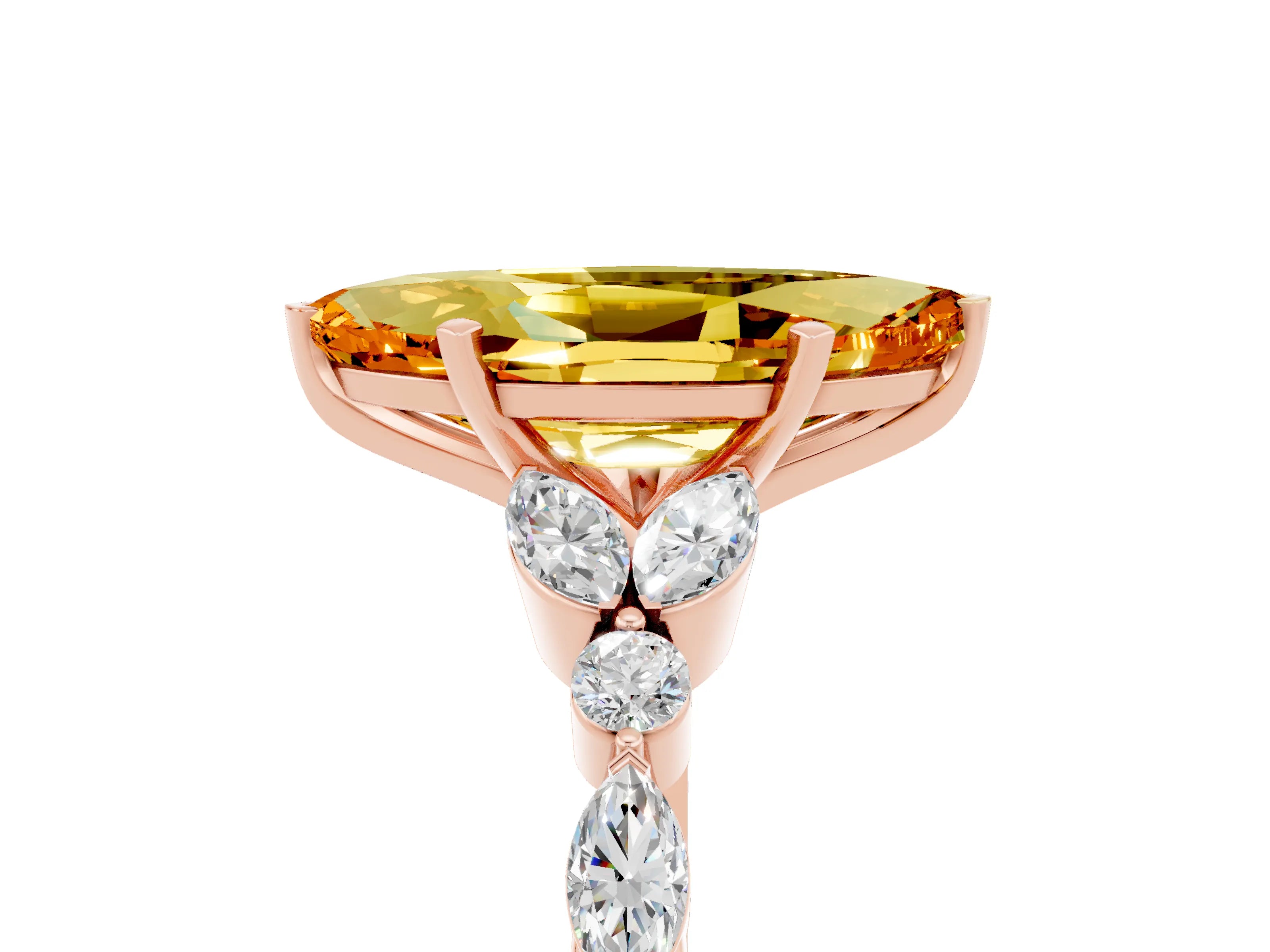 Rose gold Marquise Cut Citrine Solitaire Ring with Side Stones and Four-Prong Setting_17