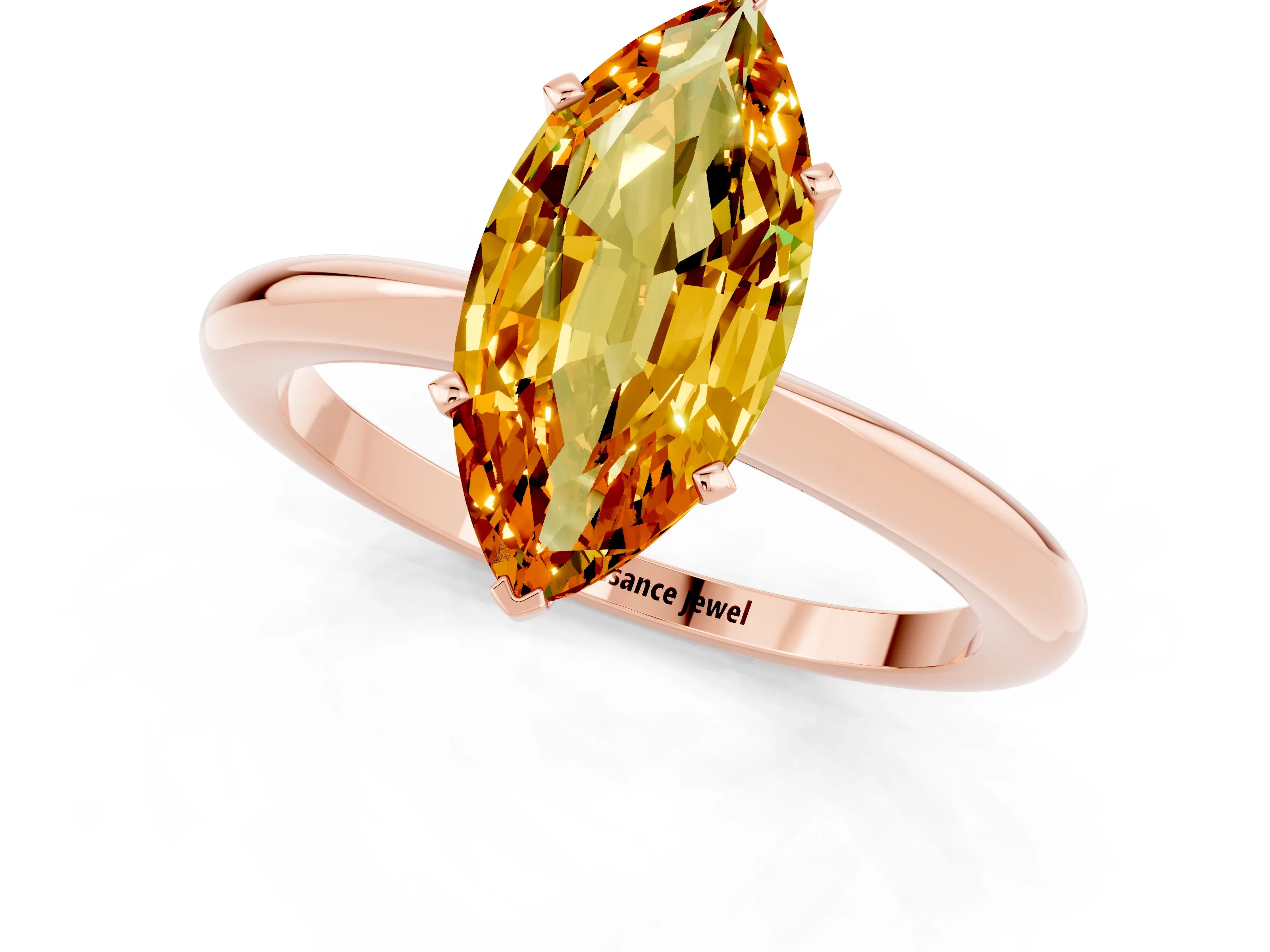 Rose gold Marquise Cut Citrine Solitaire Ring with Six-Prong Setting and Classic Band_1