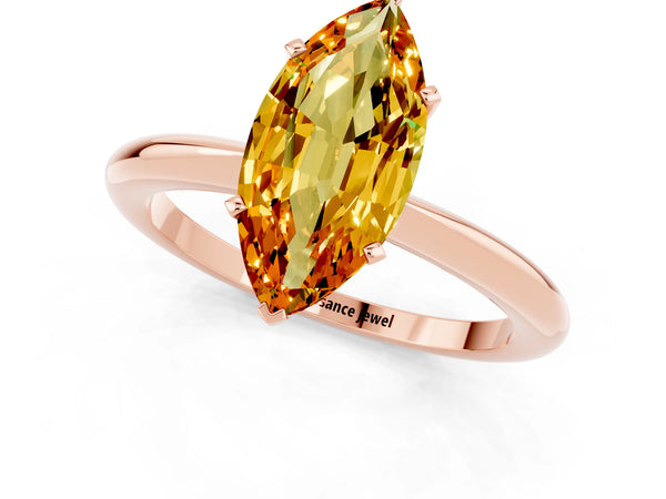 Rose gold Marquise Cut Citrine Solitaire Ring with Six-Prong Setting and Classic Band