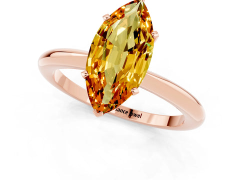 Rose gold Marquise Cut Citrine Solitaire Ring with Six-Prong Setting and Classic Band_1
