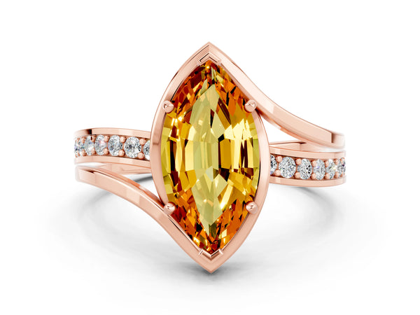 Rose gold Marquise Cut Citrine Solitaire Ring with Split Shank and Prong Setting