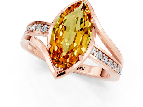 Rose gold Marquise Cut Citrine Solitaire Ring with Split Shank and Prong Setting_1