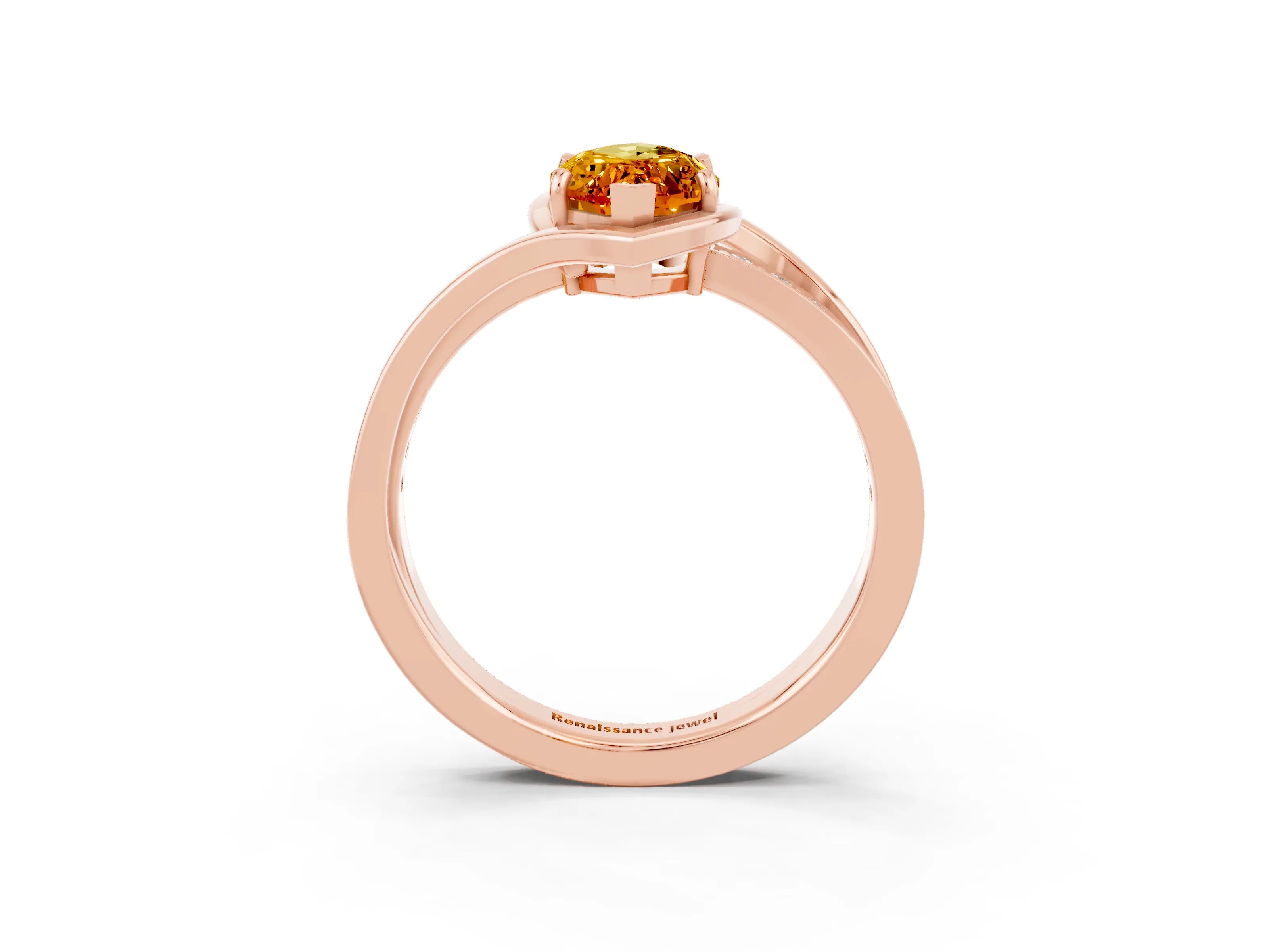 Rose gold Marquise Cut Citrine Solitaire Ring with Split Shank and Prong Setting_3