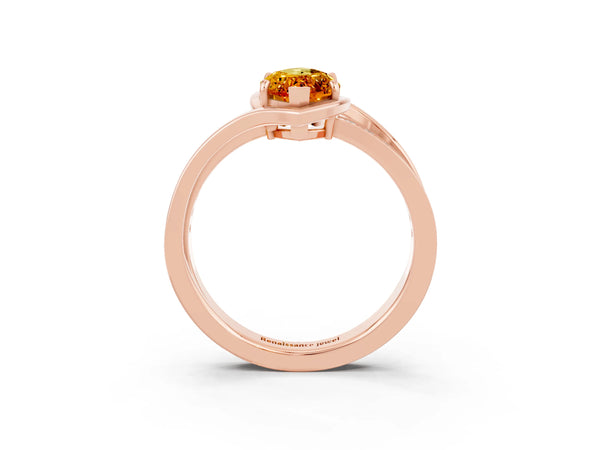 Rose gold Marquise Cut Citrine Solitaire Ring with Split Shank and Prong Setting