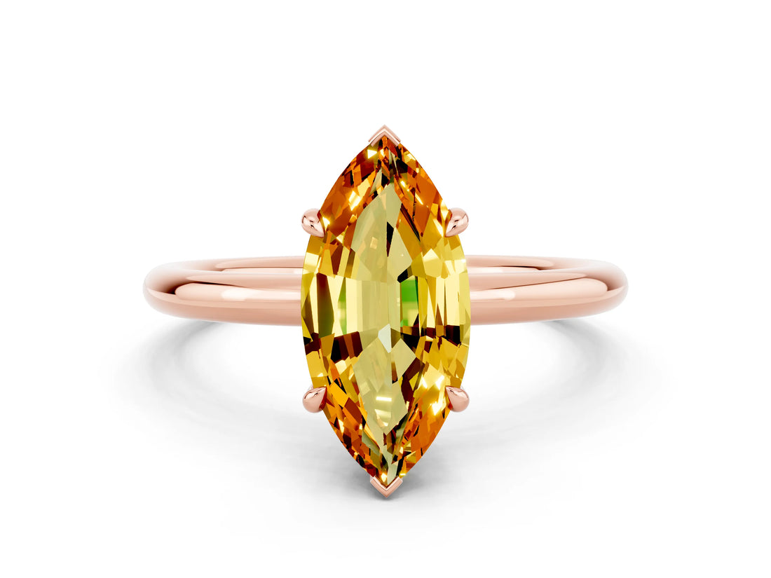 Rose gold Marquise Cut Citrine Solitaire Ring with Thin Band and Four-Prong Setting_12
