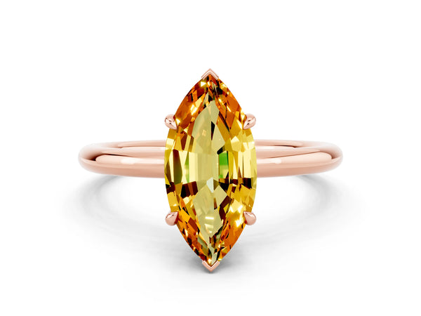 Rose gold Marquise Cut Citrine Solitaire Ring with Thin Band and Four-Prong Setting