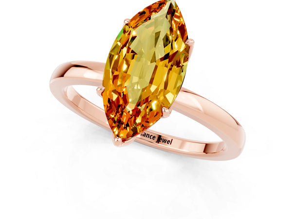 Rose gold Marquise Cut Citrine Solitaire Ring with Thin Band and Prong Setting