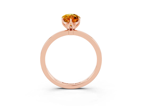 Rose gold Marquise Cut Citrine Solitaire Ring with Thin Band and Prong Setting