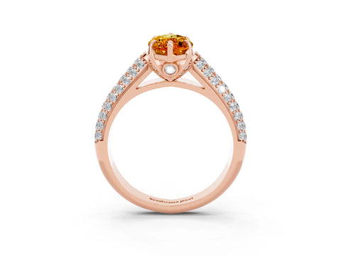 Rose gold Marquise Cut Citrine Solitaire Ring with Three-Row Pavé Band and Four-Prong Setting_15