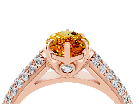 Rose gold Marquise Cut Citrine Solitaire Ring with Three-Row Pavé Band and Four-Prong Setting_16