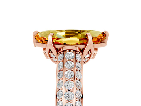 Rose gold Marquise Cut Citrine Solitaire Ring with Three-Row Pavé Band and Four-Prong Setting_17
