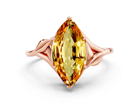 Rose gold Marquise Cut Citrine Solitaire Ring with Twist Band and Four-Prong Setting_24