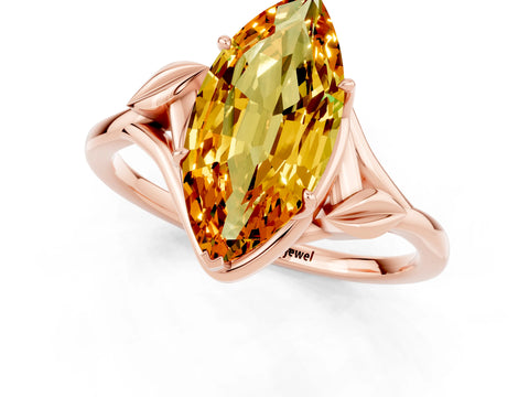 Rose gold Marquise Cut Citrine Solitaire Ring with Twist Band and Four-Prong Setting_25