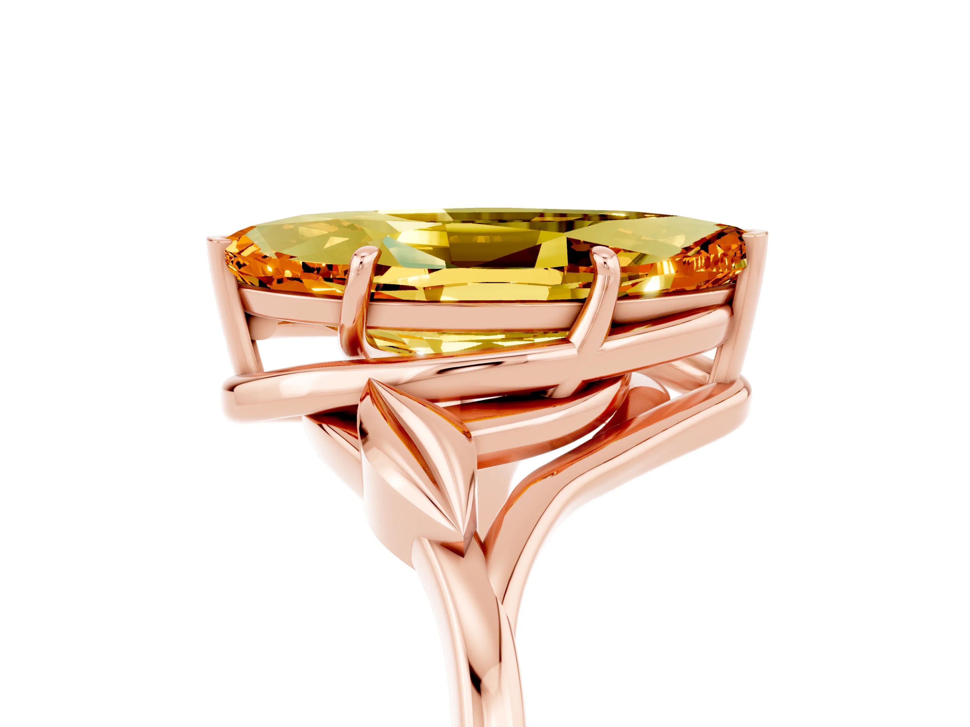 Rose gold Marquise Cut Citrine Solitaire Ring with Twist Band and Four-Prong Setting_29