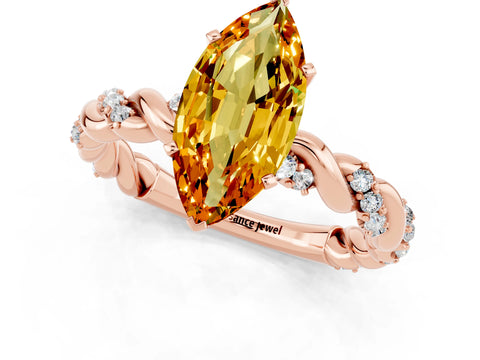 Rose gold Marquise Cut Citrine Solitaire Ring with Twisted Band and Pavé Accents_1