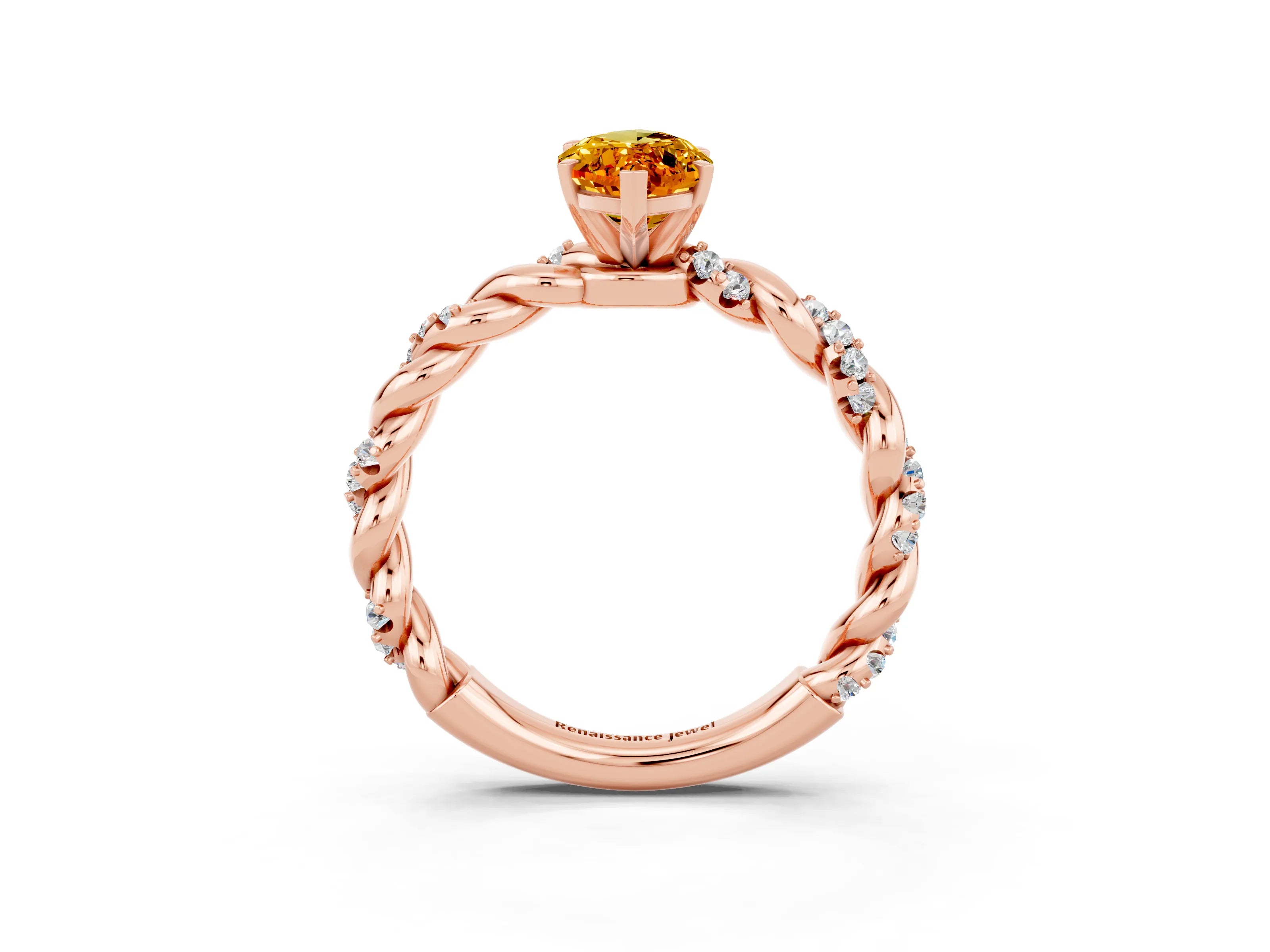 Rose gold Marquise Cut Citrine Solitaire Ring with Twisted Band and Pavé Accents_3