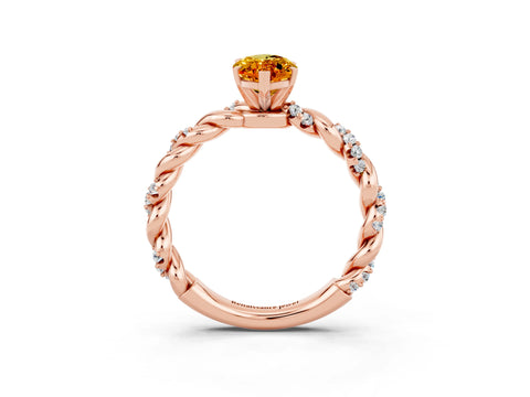 Rose gold Marquise Cut Citrine Solitaire Ring with Twisted Band and Pavé Accents_3