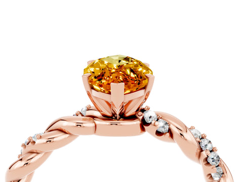 Rose gold Marquise Cut Citrine Solitaire Ring with Twisted Band and Pavé Accents_4