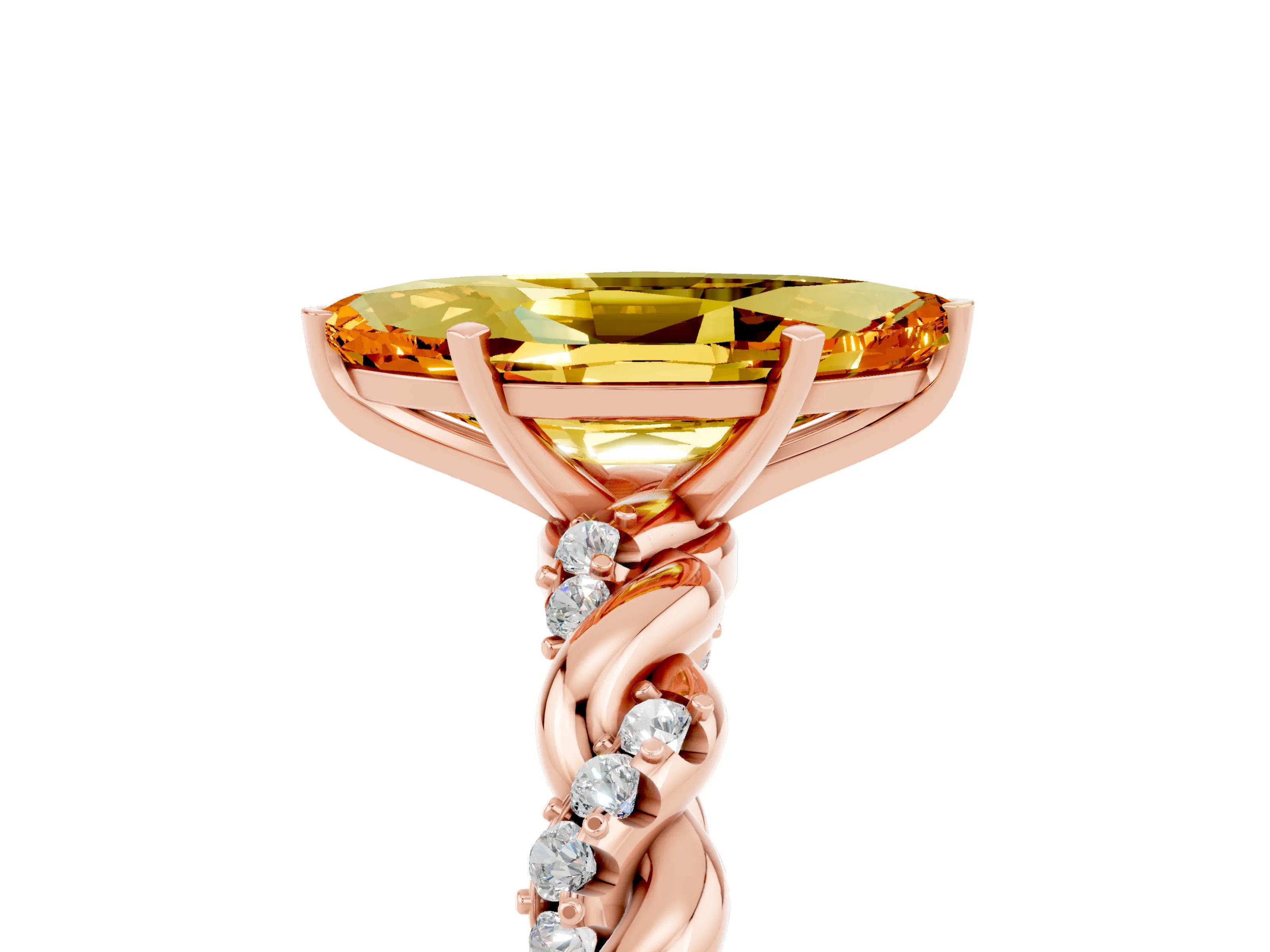 Rose gold Marquise Cut Citrine Solitaire Ring with Twisted Band and Pavé Accents_5