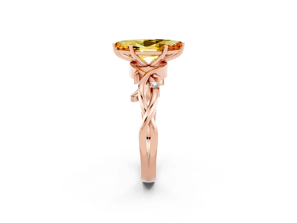 Rose gold Marquise Cut Citrine Solitaire Ring with Twisted Band and Prong Setting