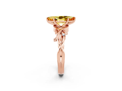 Rose gold Marquise Cut Citrine Solitaire Ring with Twisted Band and Prong Setting_2