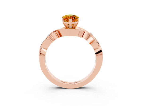 Rose gold Marquise Cut Citrine Solitaire Ring with Twisted Band and Prong Setting