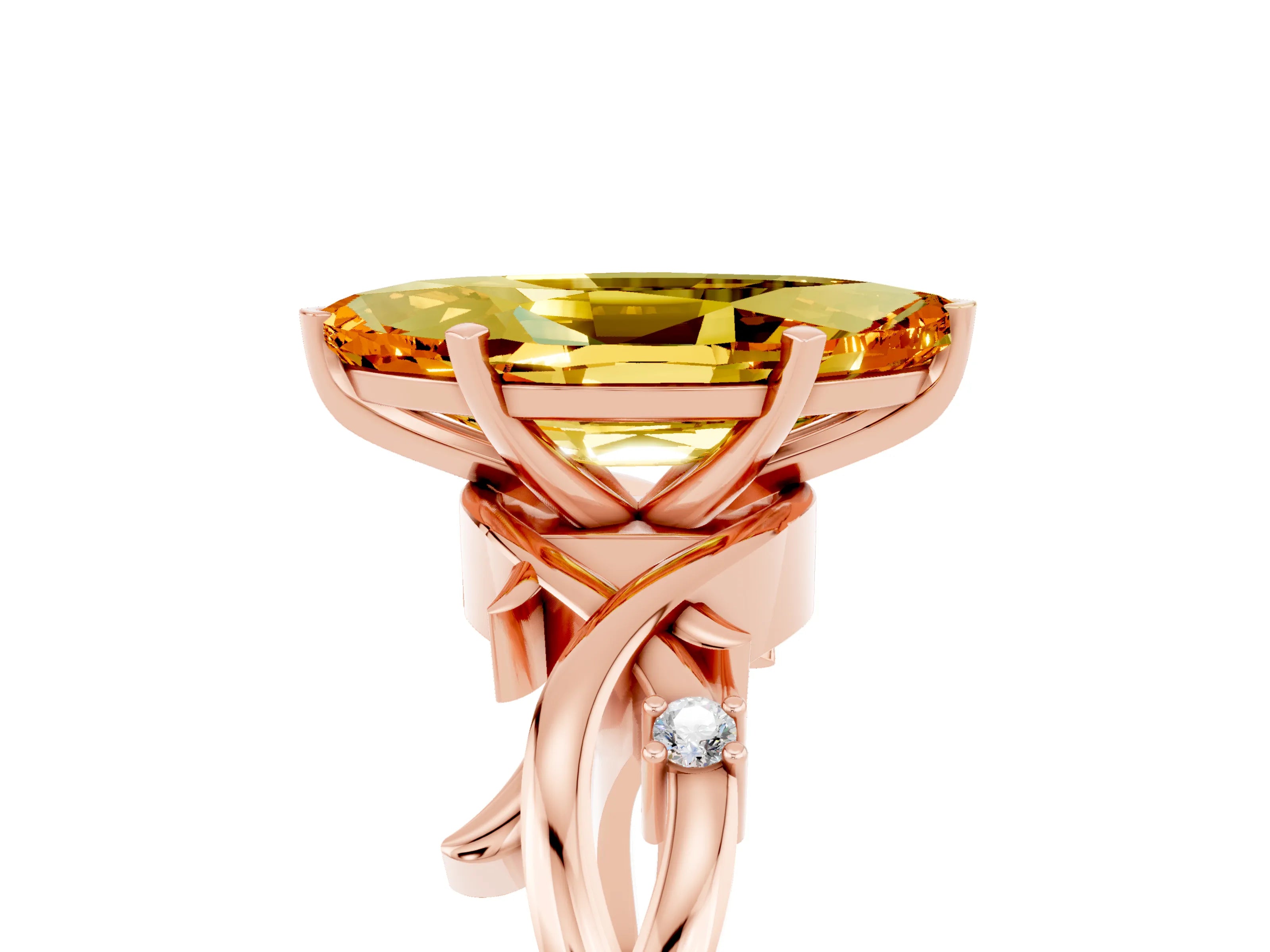 Rose gold Marquise Cut Citrine Solitaire Ring with Twisted Band and Prong Setting_5