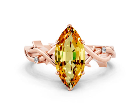 Rose gold Marquise Cut Citrine Solitaire Ring with Twisted Band and Prong Setting
