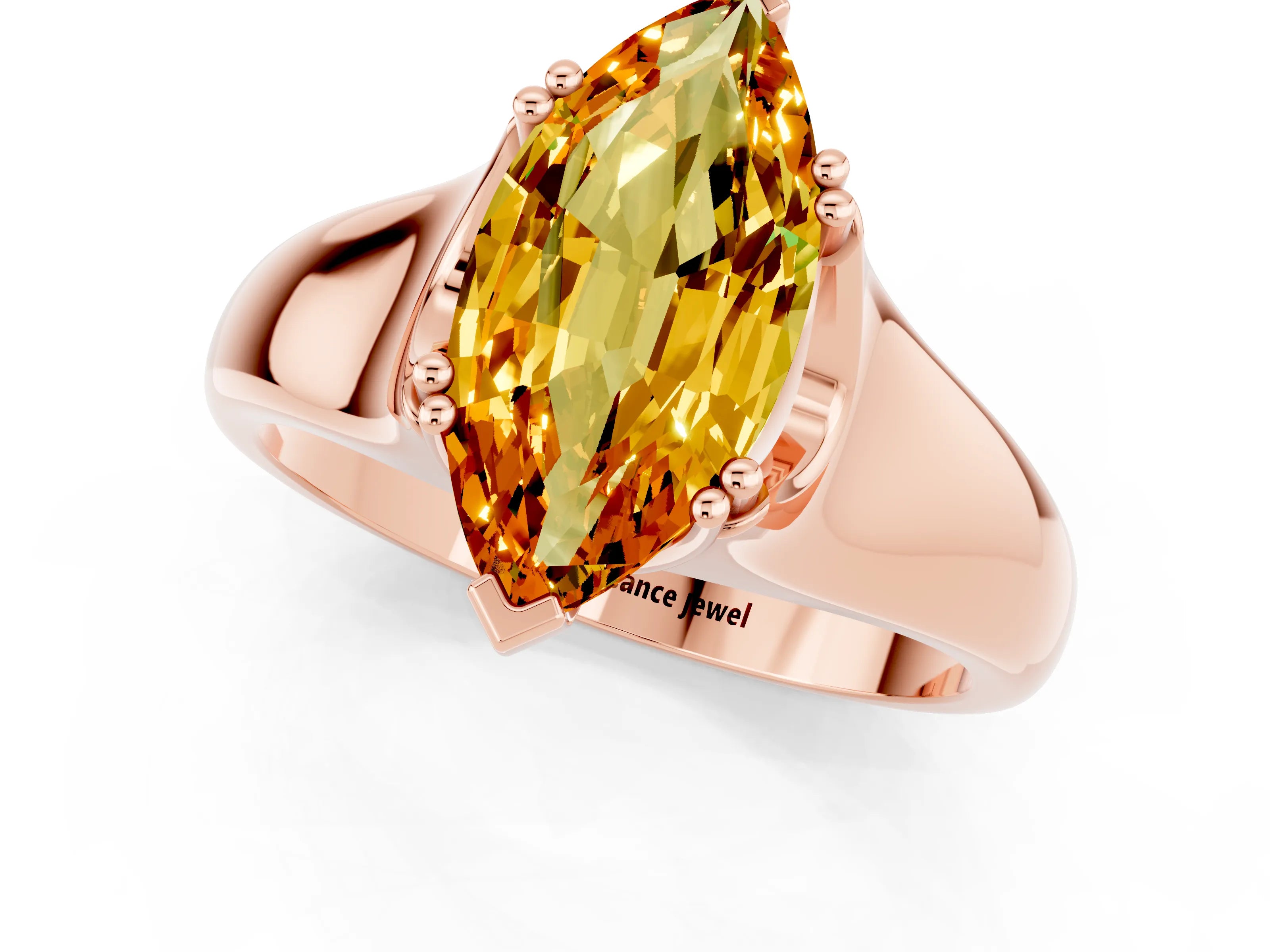 Rose gold Marquise Cut Citrine Solitaire Ring with Wide Band and Prong Setting_1