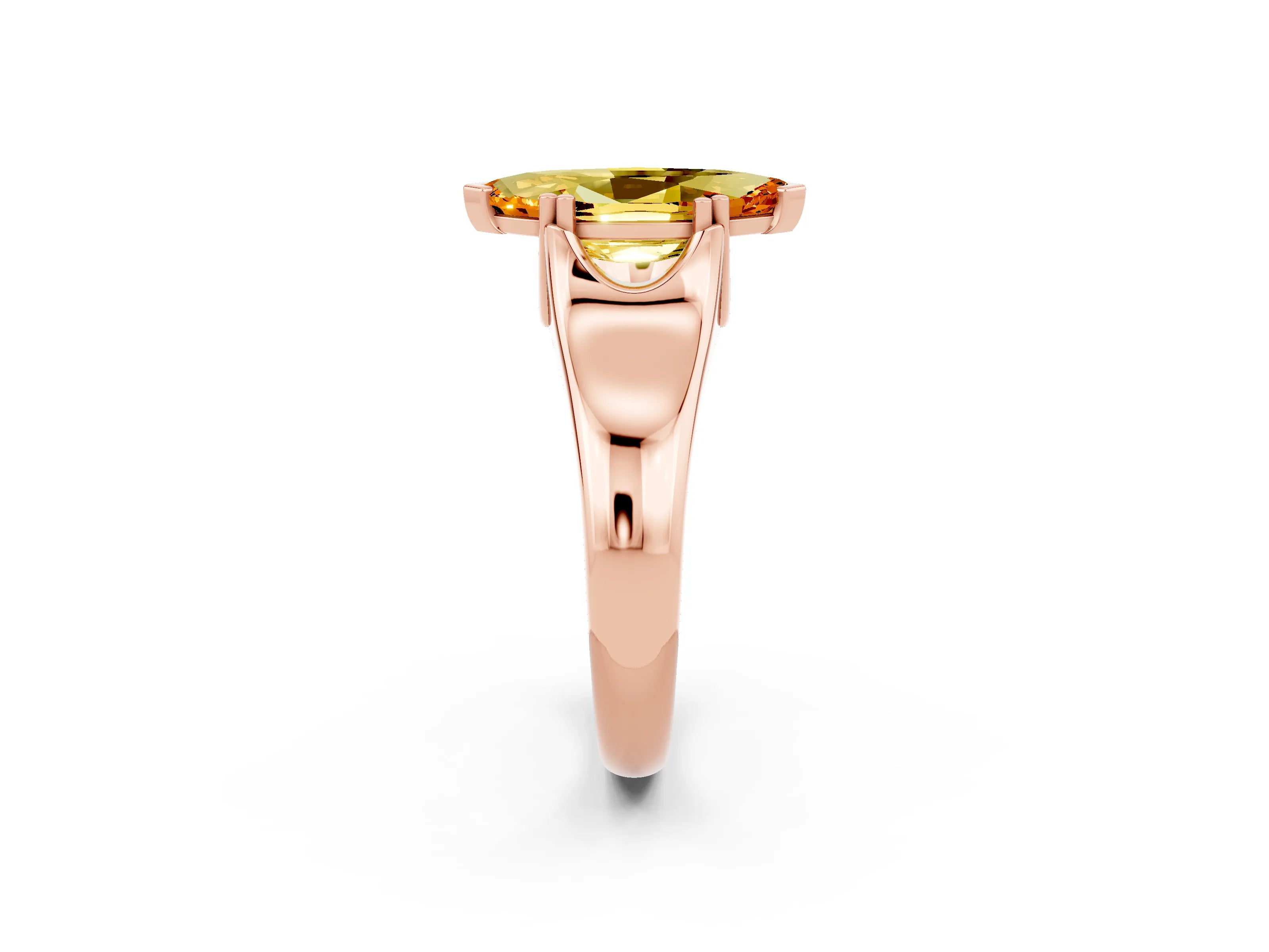 Rose gold Marquise Cut Citrine Solitaire Ring with Wide Band and Prong Setting_2