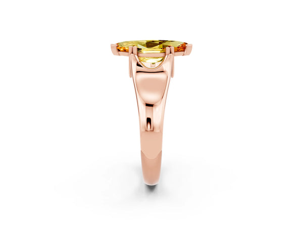 Rose gold Marquise Cut Citrine Solitaire Ring with Wide Band and Prong Setting