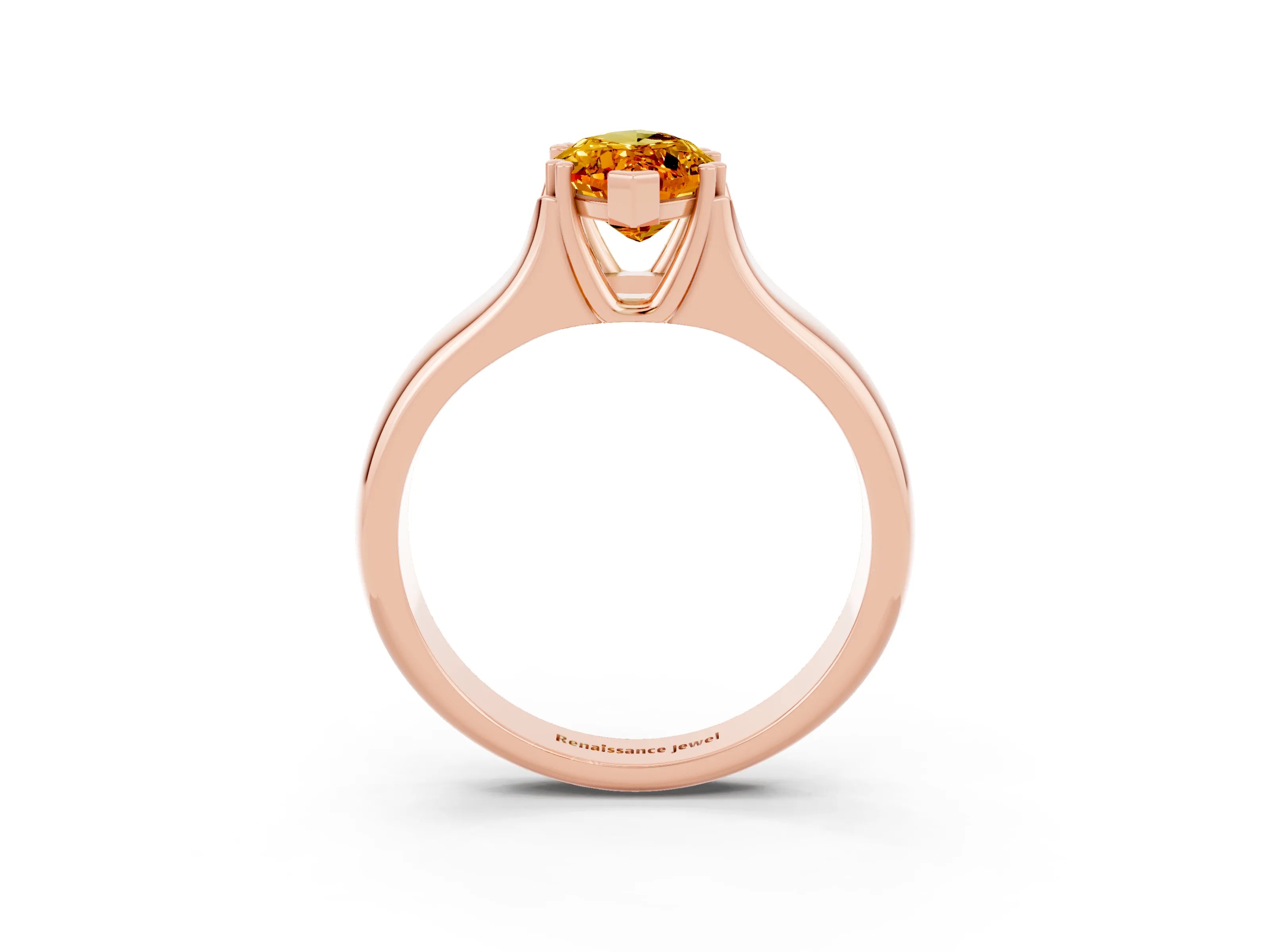 Rose gold Marquise Cut Citrine Solitaire Ring with Wide Band and Prong Setting_3