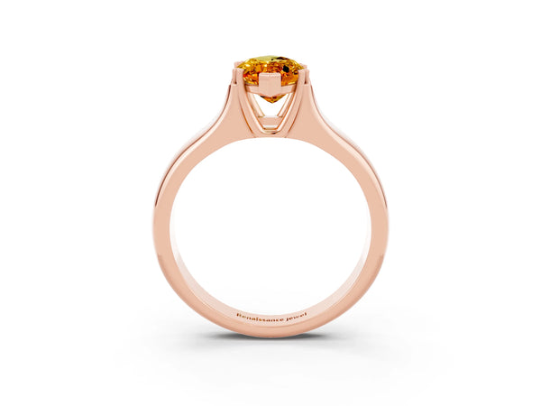 Rose gold Marquise Cut Citrine Solitaire Ring with Wide Band and Prong Setting