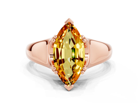 Rose gold Marquise Cut Citrine Solitaire Ring with Wide Band and Prong Setting