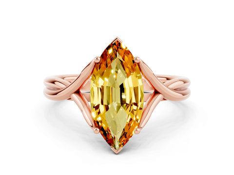 Rose gold Marquise Cut Citrine Solitaire Twist Band Prong Setting Ring_24