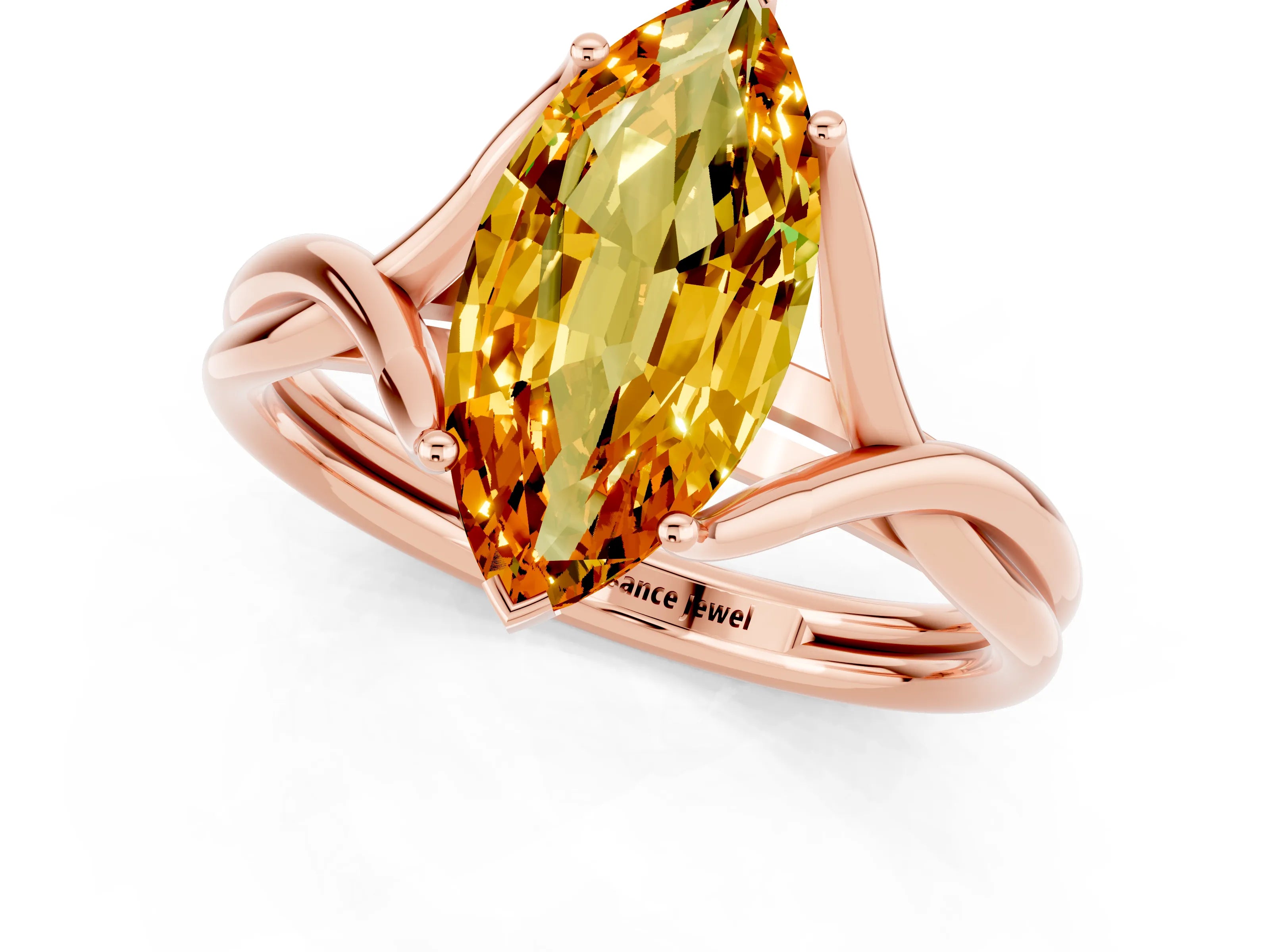 Rose gold Marquise Cut Citrine Solitaire Twist Band Prong Setting Ring_25