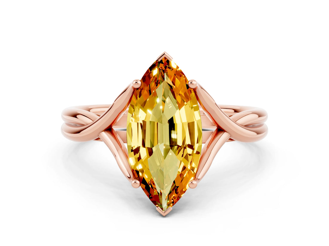 Rose gold Marquise Cut Citrine Solitaire Twist Band Prong Setting Ring_36